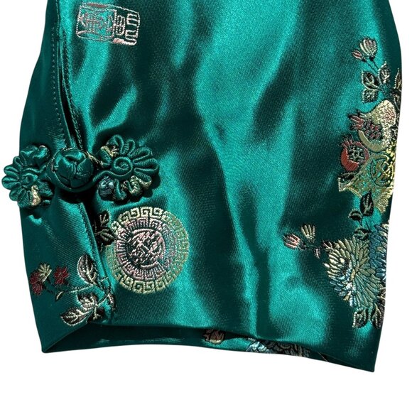Vintage 1940s Emerald Green Satin Kimono Top Floral Embroidered Size 38 - Picture 8 of 9
